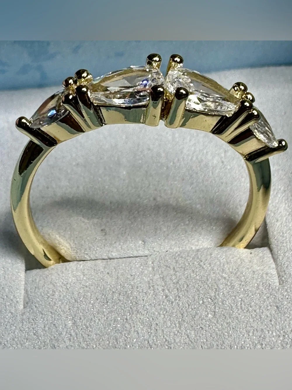 14K Gold Electroplated Pear Cut CZ Ring – Size 6.5–7 – Elegant Band